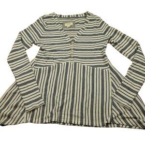 Maeve‎ Anthropologie Womens S Top Ivory Navy Striped Eliza Peplum Henley Tunic